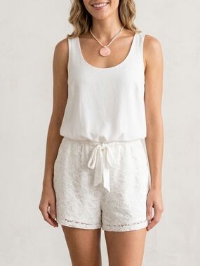 Jennifer Lopez White Lace Eyelet Tie-Waist Sleeveless Summer Romper Size 6